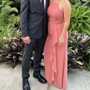 David’s Bridal high-neck chiffon bridesmaid dress with cascade

STYLE# F20014